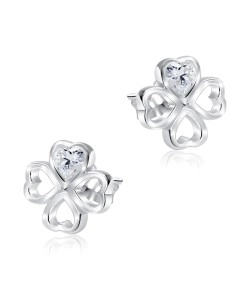 Leaf Clover Shaped CZ Silver Stud Earring STS-5150